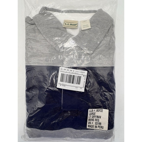 LL Bean‎ Heavy Deadstock VTG 90s Rugby Shirt Sz L Gray Navy Cotton Peru
